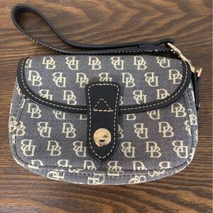 Dooney and Bourke Wristlet Gray White Black Leather Trim